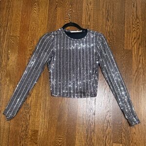 Sequin Long-Sleeve Crop Top - Silver